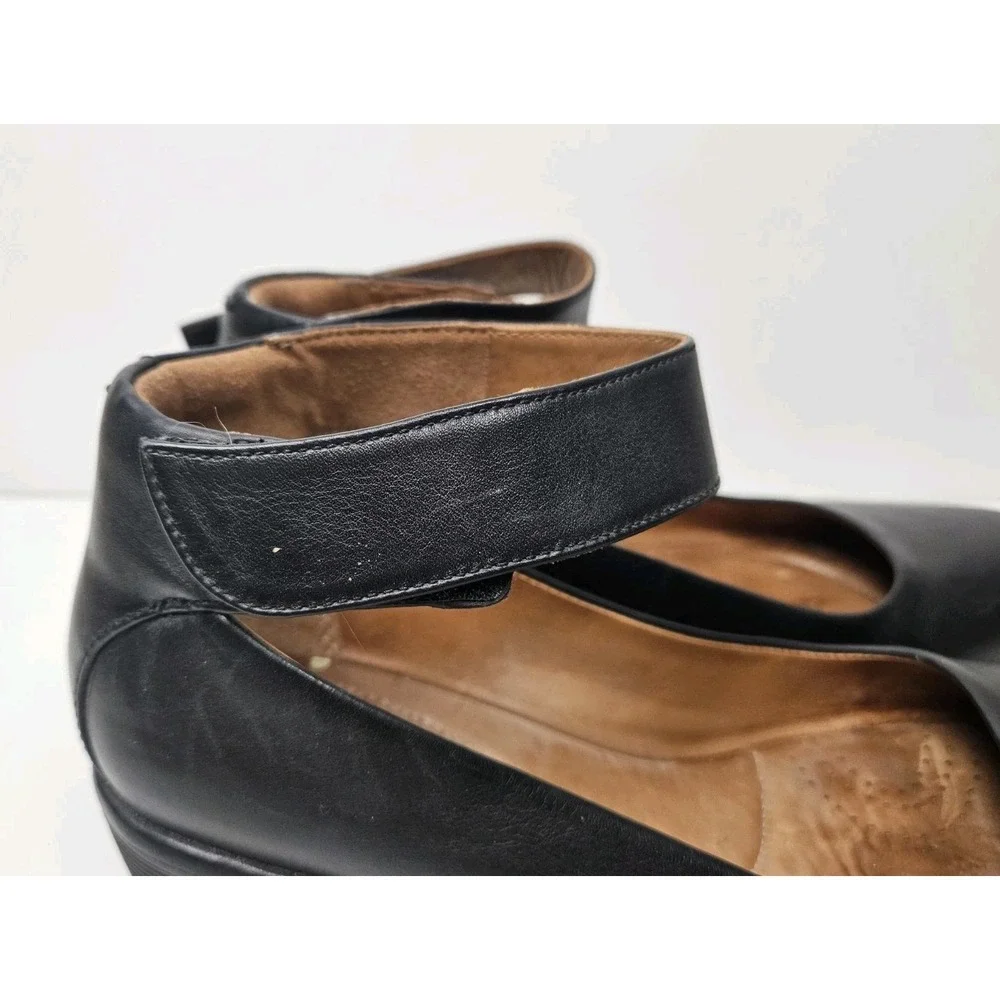 Clarks Black Clarene Tide Platform Wedge Shoes 9.5 Pumps Ankle Straps Leather